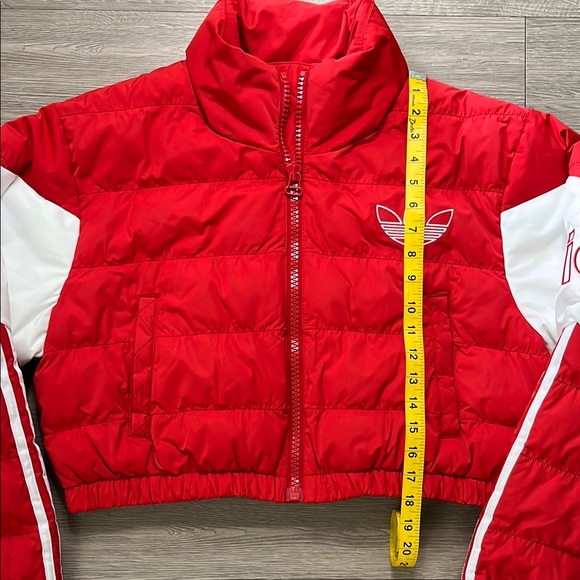 Adidas Originals Red & White Cropped Puffer Jacket - Size S style retro - Picture 10 of 12